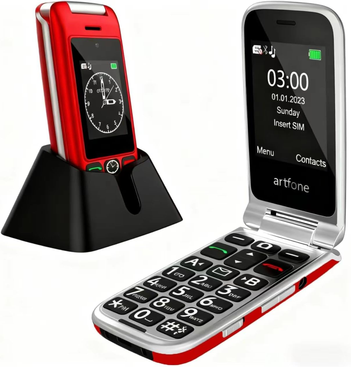 G6 Pro Red – 4G LTE Flip Phone Unlcoked丨Cell Phone for Seniors丨2.4″ Dual-LCD丨SOS Button丨Loud Speaker丨Camera丨Charging Dock丨Talking Clock丨Speed Dial丨 Hands-free丨Dumb Phone丨Caller-ID丨Large Fonts
