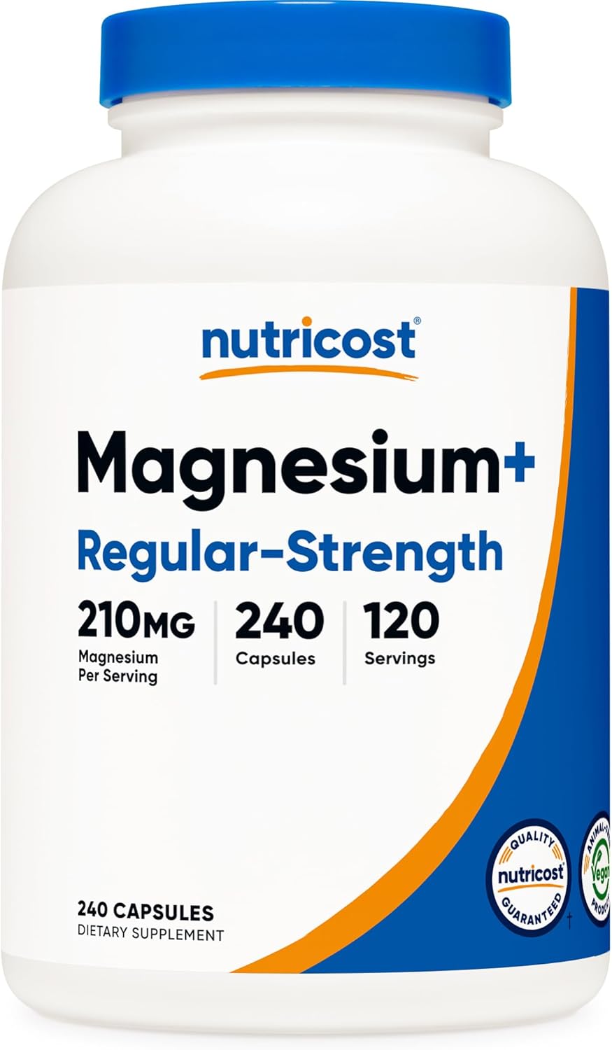 Nutricost Magnesium+ Regular Strength (210mg, 240 Capsules) – 120 Servings, Made with Magnesium Glycinate and Oxide, Non-GMO, Gluten Free and Vegan Friendly