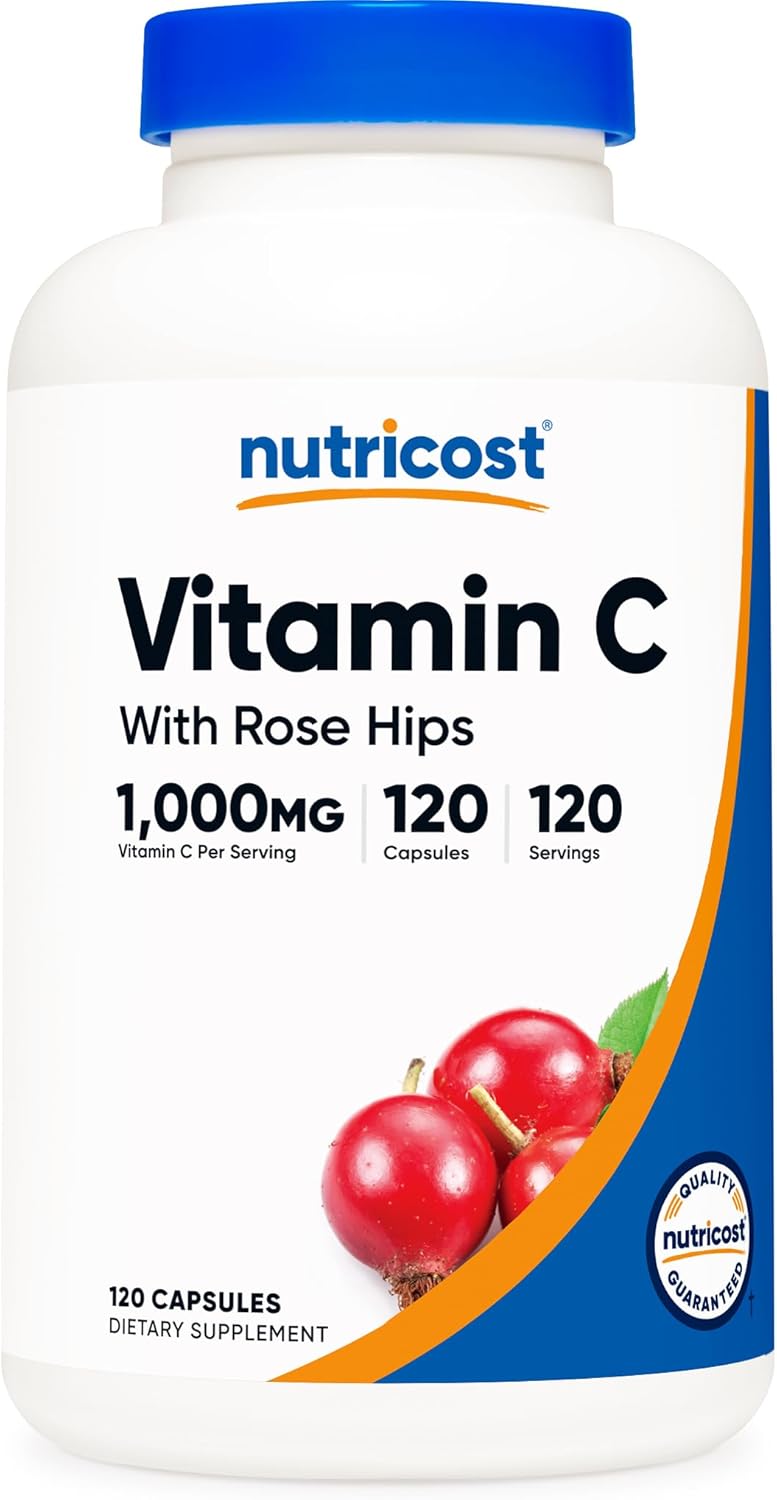 Nutricost Vitamin C with Rose Hips 1025mg, 120 Capsules – Vitamin C 1000mg, Rose Hips 25mg, Premium, Non-GMO, Gluten Free Supplement