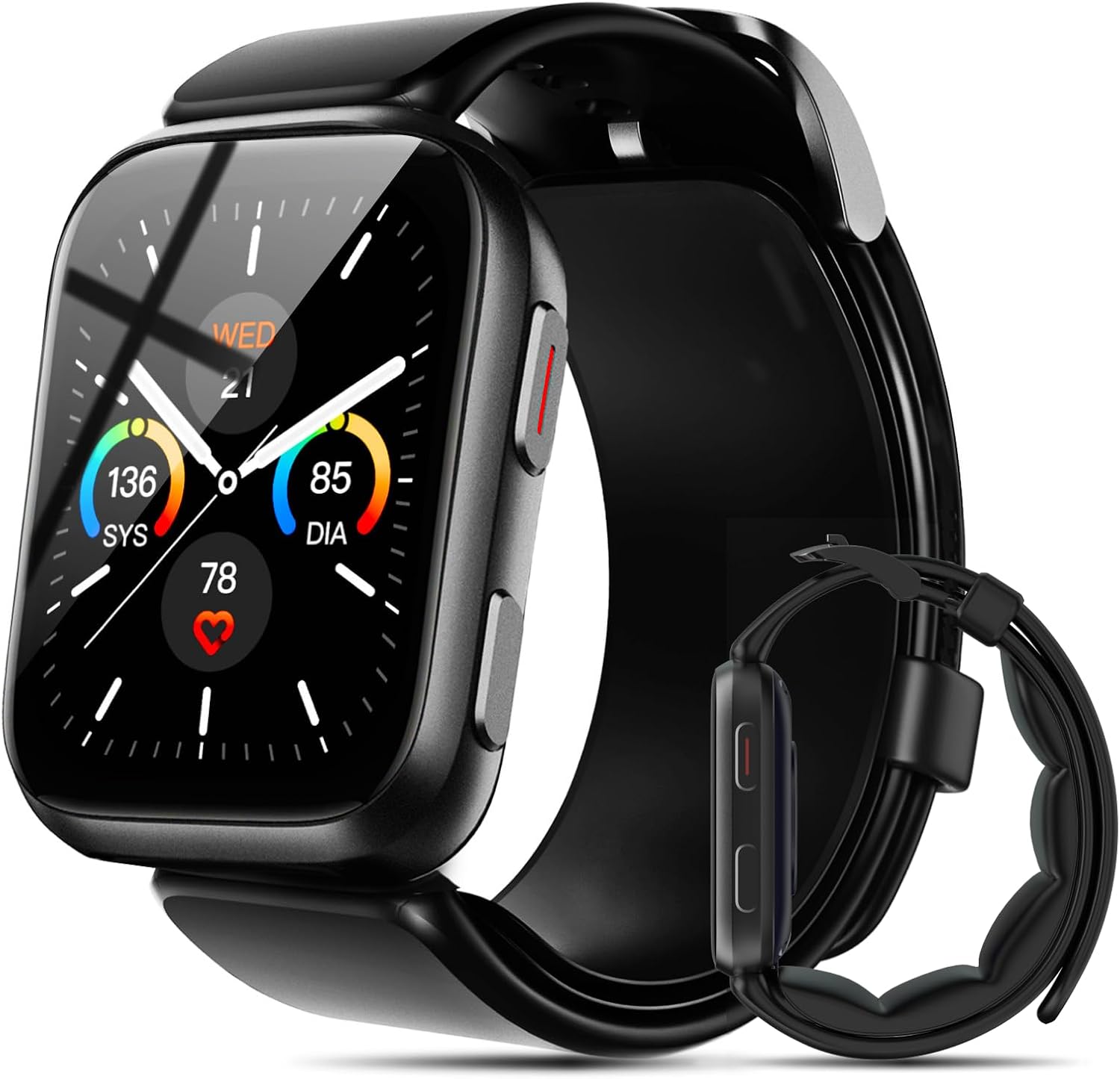 Smart Watch Blood Pressure, 1.95” Blood Pressure Watch with Air Pump Cuff, S7 Smartwatch with Blood Pressure Sleep Monitor Sports Tracking for Android iOS Supports Data Sharing, Reminder Monitoring