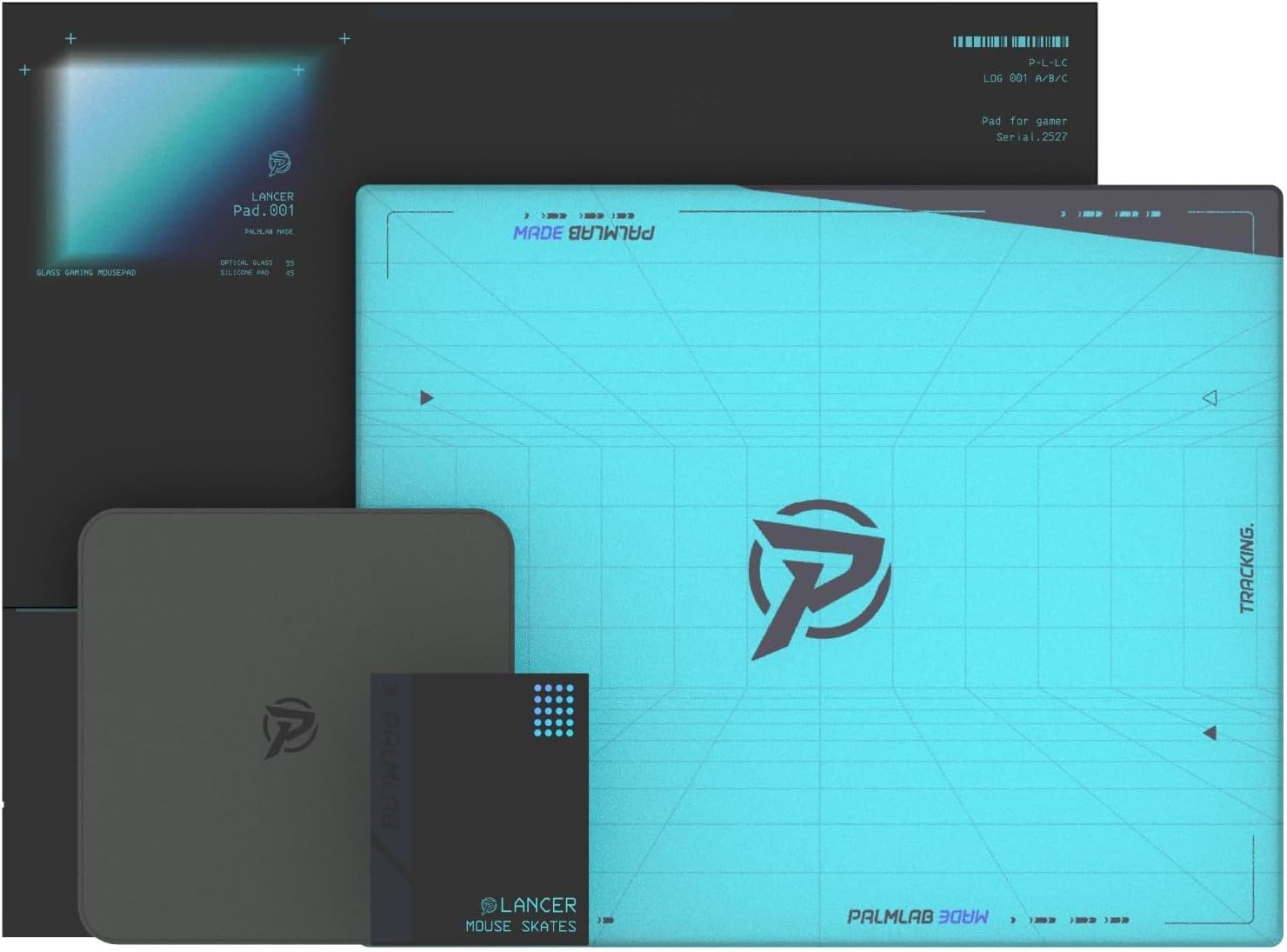 Glass Gaming Mousepad, Lancer Pad.001 Micro-Etched Surface for Precision Control & Speed, Non-Slip Silicone Base, Includes 3 Types of Mouse Skates & Microfiber Cloth, 13.4x11in – Tech Blue