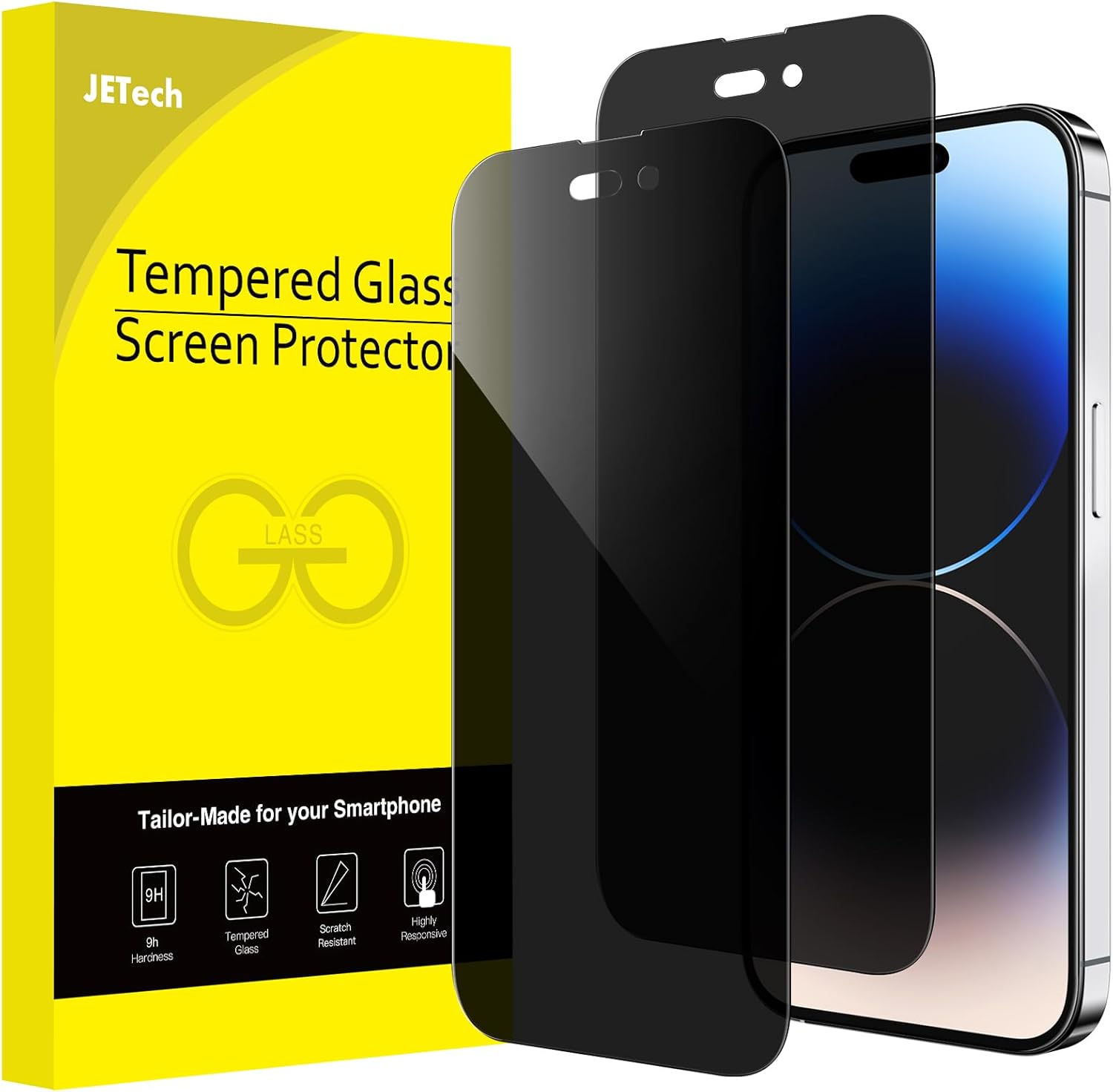 JETech Privacy Full Coverage Screen Protector for iPhone 14 Pro 6.1-Inch, Anti-Spy Tempered Glass Film, Edge to Edge Protection Case-Friendly, 2-Pack