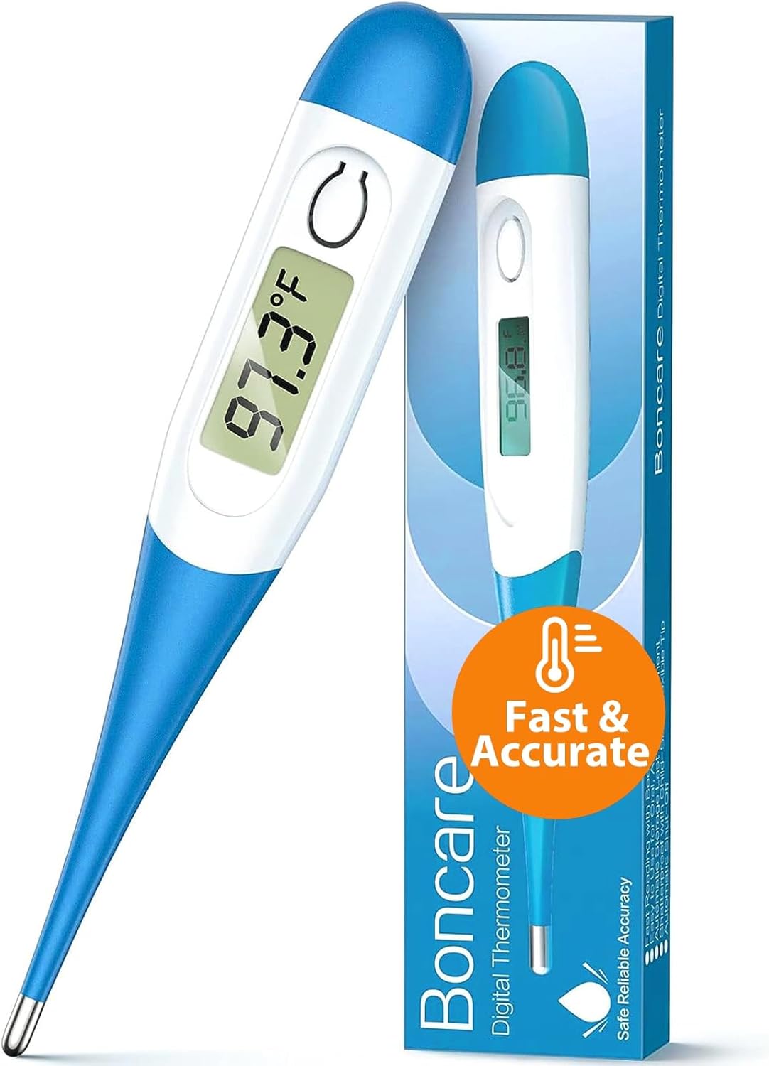 Boncare 10 Seconds Oral Thermometer for Adults and Kids – Accurate & Safe Rectal Thermometer for Baby with Fever Alarm, Digital Thermometer (Light Blue)