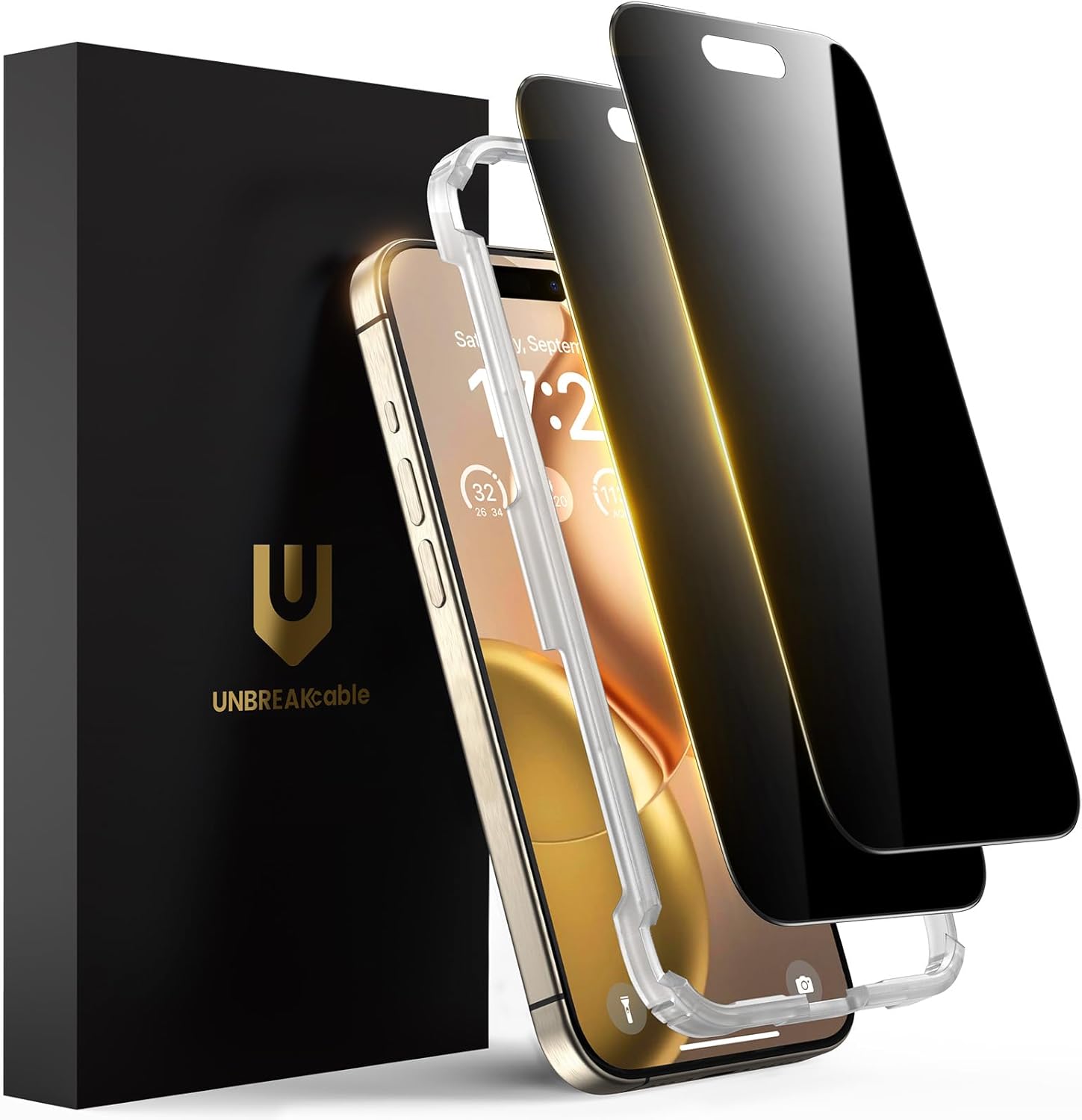 UNBREAKcable Privacy Screen Protector for iPhone 15 Pro, Full Coverage Shatterproof Tempered Glass [True 28°Anti Spy] [9H Hardness] [Easy Installation Frame] 2-Pack Private Screen for iPhone 15 Pro