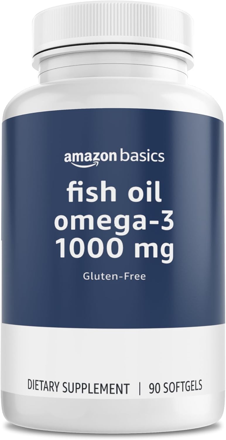 Amazon Basics – Omega 3 Fish Oil, 1000 mg, 90 Softgels (1 per serving), Gluten Free