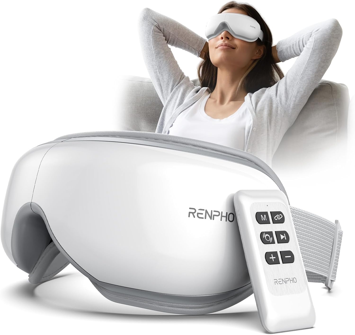 RENPHO Eye Massager with Heat, Birthday Gifts for Women Men Her Him, FSA Eligible HSA Sleep Mask with Remote Compression, Head Massager for Migraine Relief Stye Eye Eyeris 1