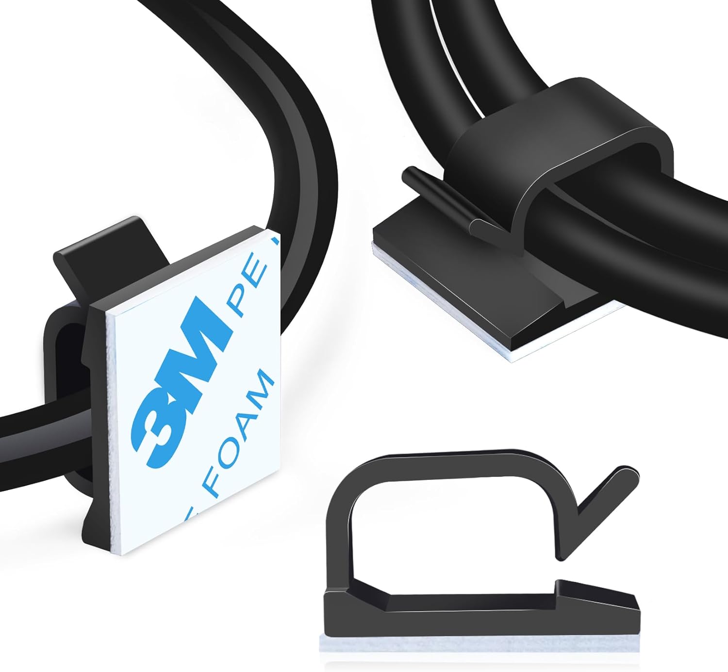 XHF 120 PCS Adhesive Cable Wire Clips Black, Outdoor Christmas Light Clips, Cable Management Wire Organizer Cord Holder for Under Desk, Car, Wall, TV PC Ethernet Cable