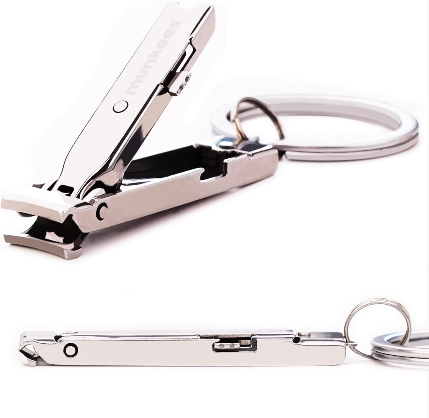 munkees Ultra-Thin Nail Clippers Keychain, Mini Foldable Nail Cutter with Key Ring, Small Portable Stainless Steel Pocket Manicure Set for Travel, Camping, & Outdoors (1-Pack)