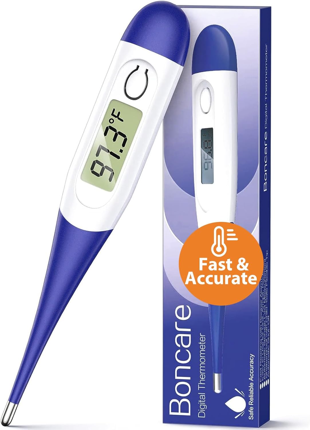 Boncare 10 Seconds Digital Thermometer for Adults and Kids – Accurate & Safe Rectal Thermometer for Baby with Fever Alarm, Oral Thermometer (Dark Blue)