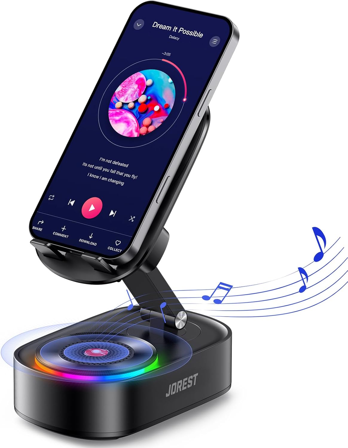 Jorest Wireless Induction Speaker,Cell Phone Stand with Bluetooth Speaker,Valentine’s Gifts for Older Men Women Teenage Boy,Ampilifer Gadget Foldable with iPhone/Ipad,Birthday Gift for Dad Father