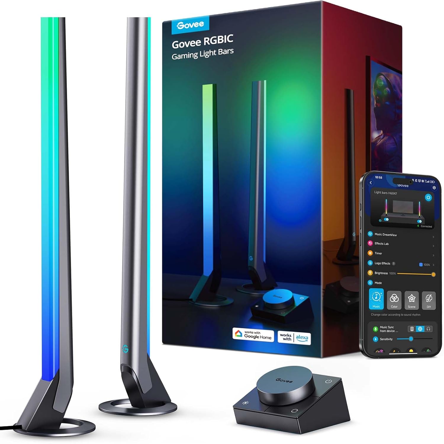 Govee RGBIC Gaming Light Bars H6047 with Smart Controller, Wi-Fi Smart LED Gaming Lights with Music Modes and 60+ Scene Modes Built, Works with Alexa & Google Assistant, Game Room Lights Decor