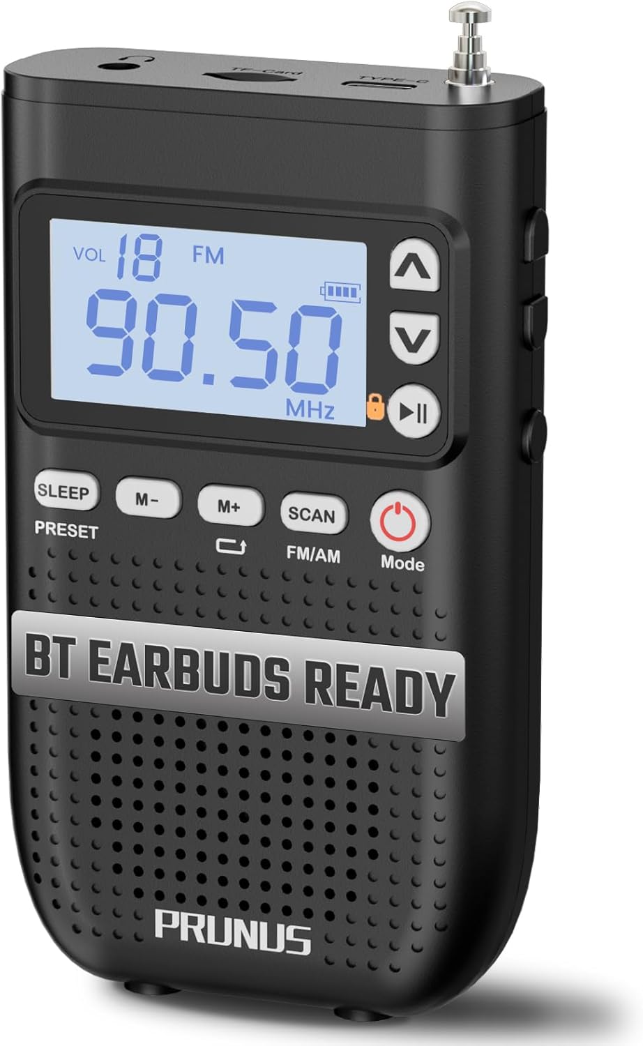 PRUNUS J-618 Portable Radio AM FM to Bluetooth Earphone, as Bluetooth Speaker, 2000mah Rechargeable Radio, Preset, TF Card Shuffle Play, Headphone Jack, Sleep Timer, Walkman Radios, Digital Radios