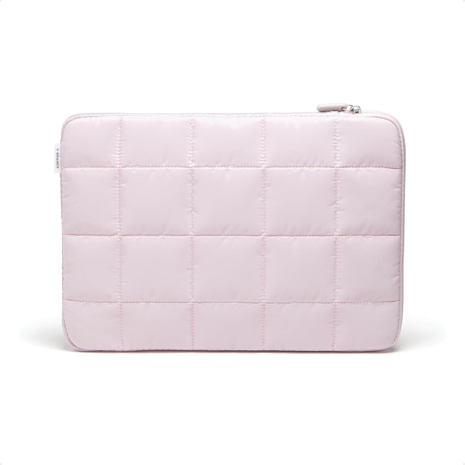 U Brands Nylon Puffy Zipping Large Laptop Sleeve, 10.5″ x 15″ Sleeve, MacBook Bag, Cover for MacBook Pro, MacBook Air, Chromebook, HP Computer, Petal Pink