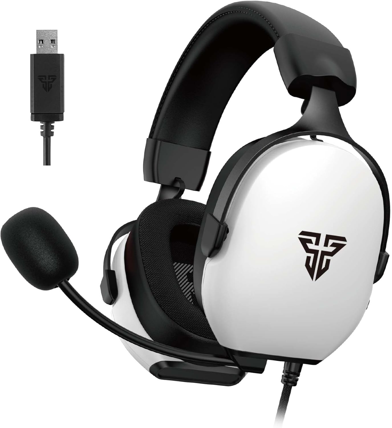 FANTECH Gaming Headset with 7.1 Virtual Surround Sound, Noise Cancelling Microphone, 40mm Drivers, USB Connection, in-Line Audio Control, Compatible with PC, PS4, PS5, Mac, Switch (White)