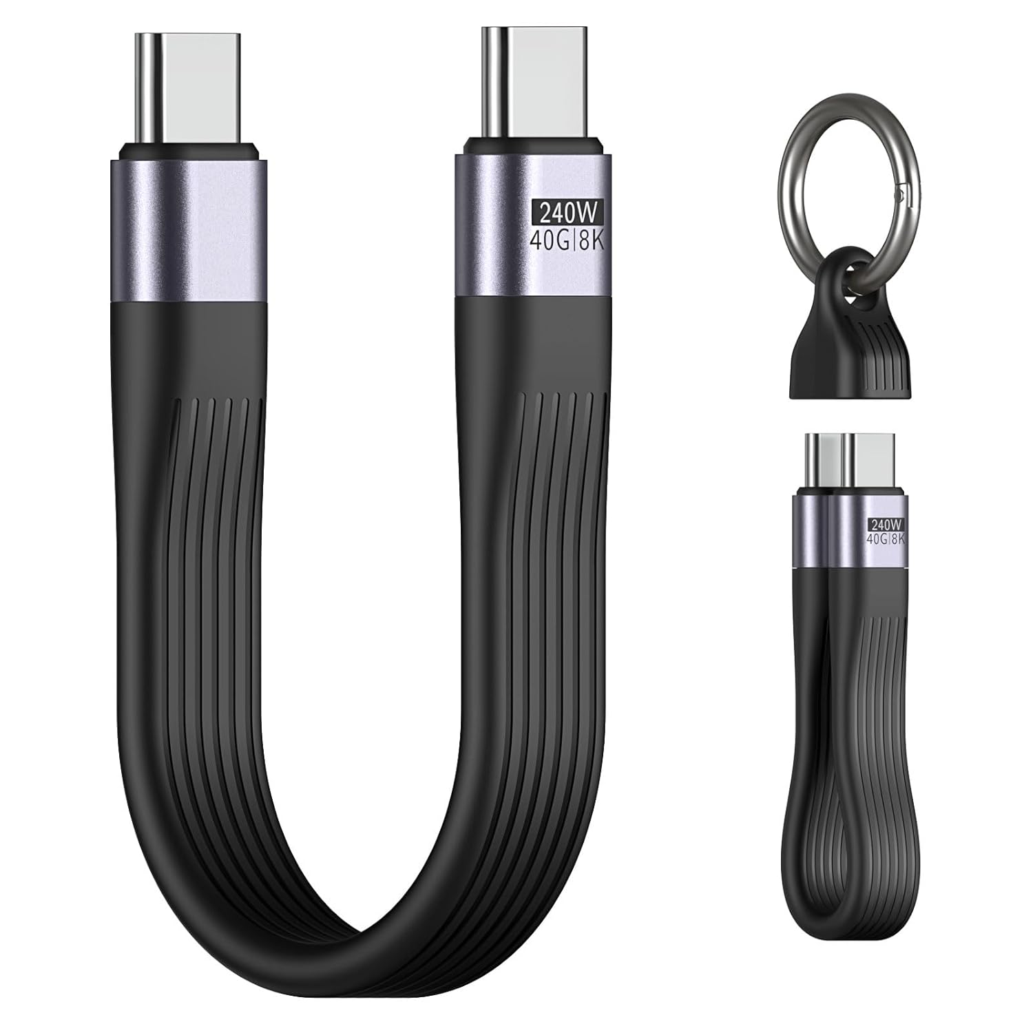 MoKo 5 Inch Short USB C Cable Keychain – 240W, 40Gbps, 8K@60Hz – USB 4.0 Compatible with Thunderbolt 4/3, Short USBC to USBC Cable Keychain for iPhone 17/16/15, iPad, Samsung Galaxy – Supports OTG