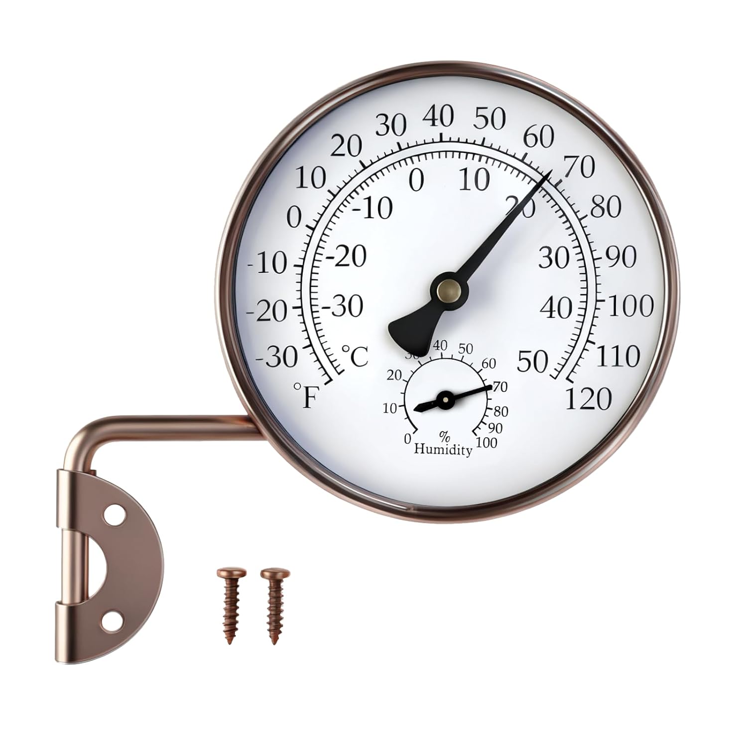 4-Inch Brass Outdoor Thermometer with Humidity Gauge-Analog Wall-Mount Temperature Gauge for Patio,Greenhouse,Garage,Window-Weatherproof,Swivel Design,Antique Bronze