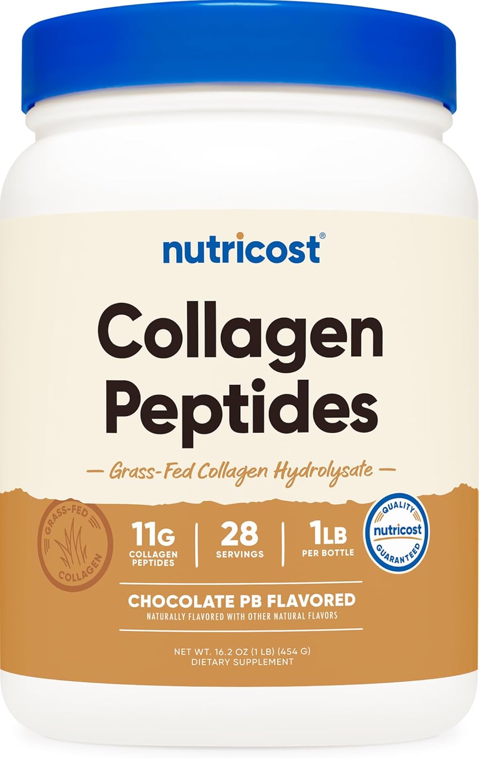 Nutricost Collagen Peptides Powder (Chocolate Peanut Butter Flavored) 1 LB – Grass-Fed Collagen Hydrolysate, Gluten-Free