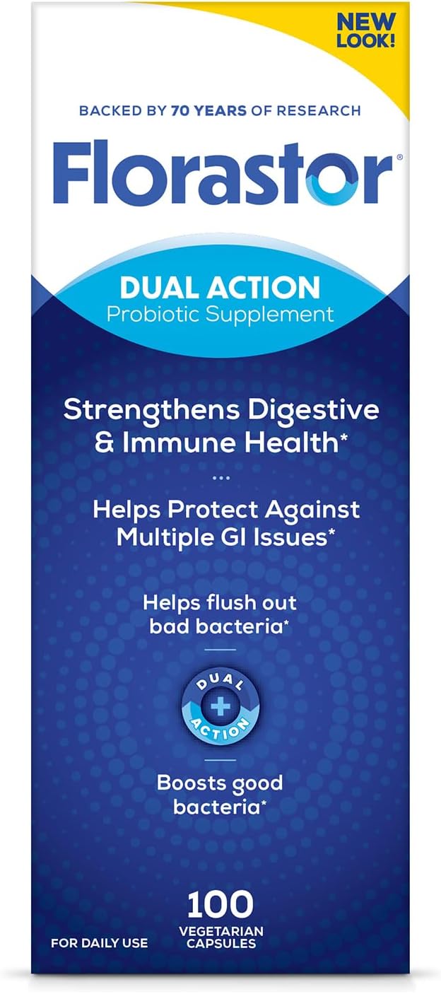 Florastor Probiotics for Digestive and Immune Health, 100 Capsules, Probiotics for Women & Men, Helps Flush Out Bad Bacteria, Boosts The Good with Our Unique Strain Saccharomyces Boulardii