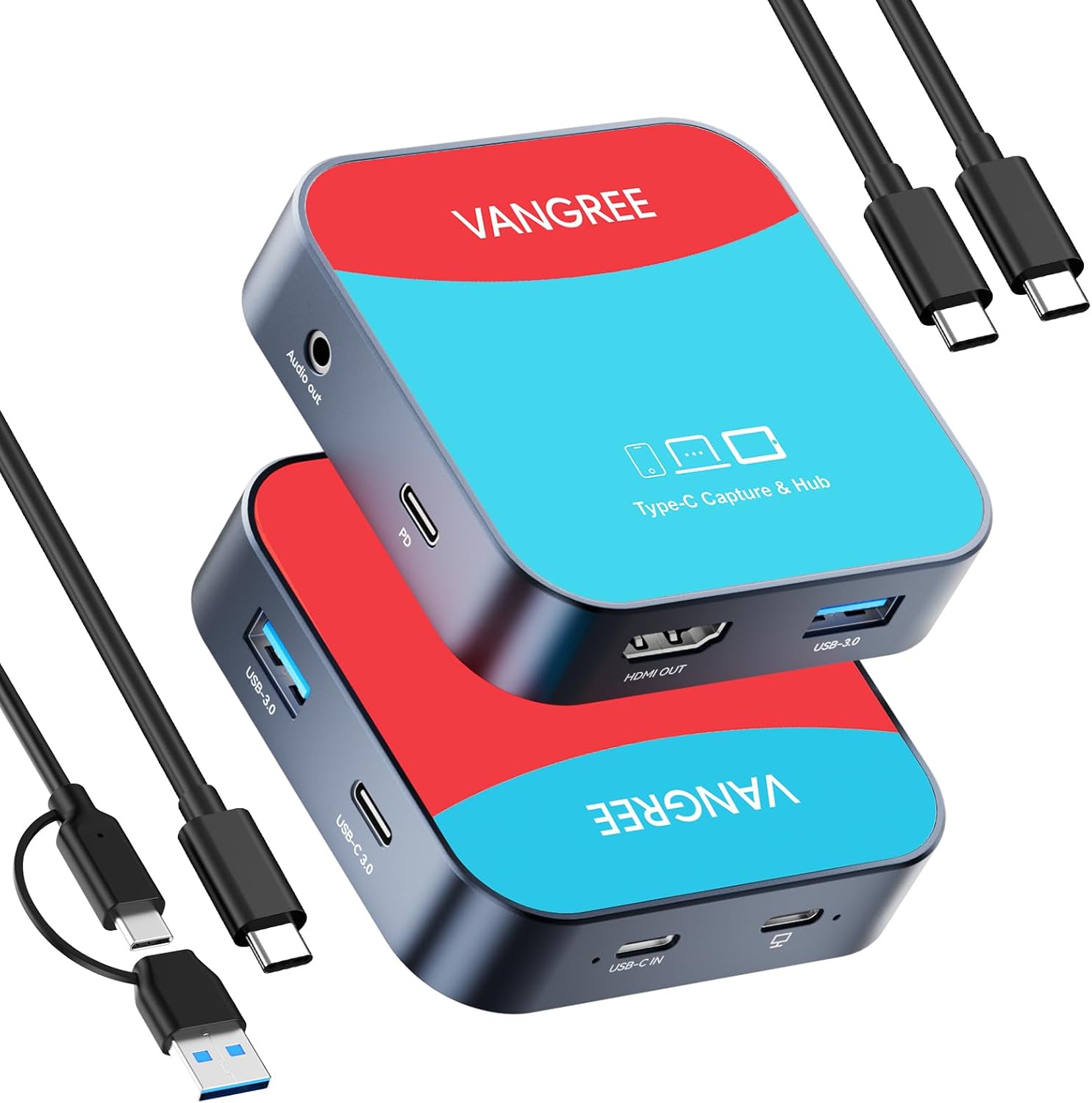 USB-C Video Capture Card & USB Hub, 1080P 60FPS USB C Video Capture USB 3.0 100W PD with Ultra-Low Latency for Streaming, Compatible with iPad, Meta Quest 3, iPhone 15 (Incompatible with Switch 2)