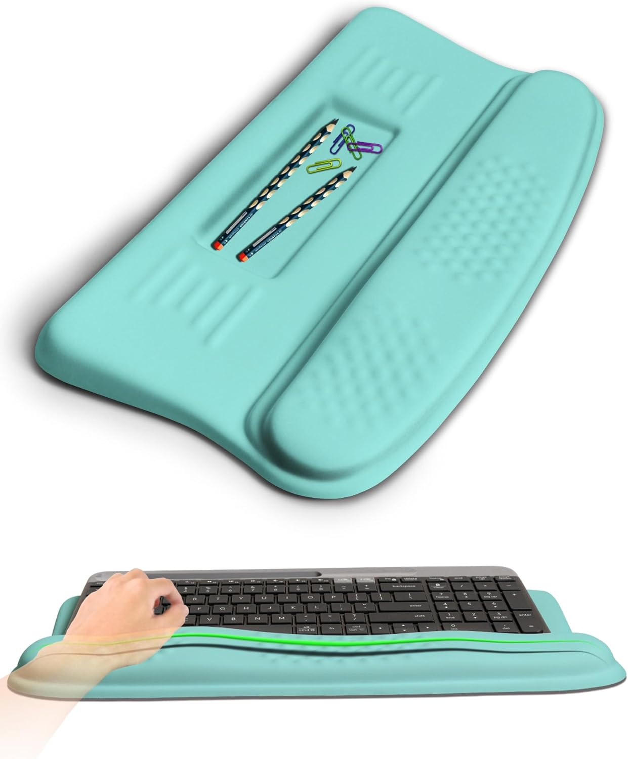 Ergonomic Wave Wrist Rest with Keyboard Stand, Cushioned Palm Rest, Comfortable Integrated Memory Foam for Natural Typing and Relieve Wrist Pain, Baby Blue