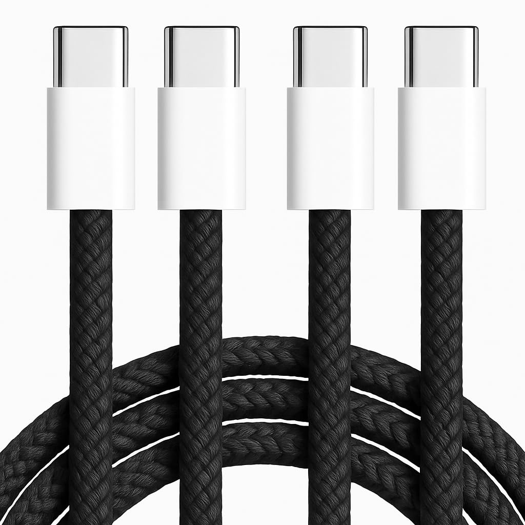 【2-Pack 3.3FT】 USB C to USB C Fast Charging Cable, Braided Type-C to Type-C Power Cord for iPhone 17/16/15 Pro Max, MacBook Air, iPad Pro/Air, Samsung Galaxy, Pixel – 60W PD Charger Wire, Black