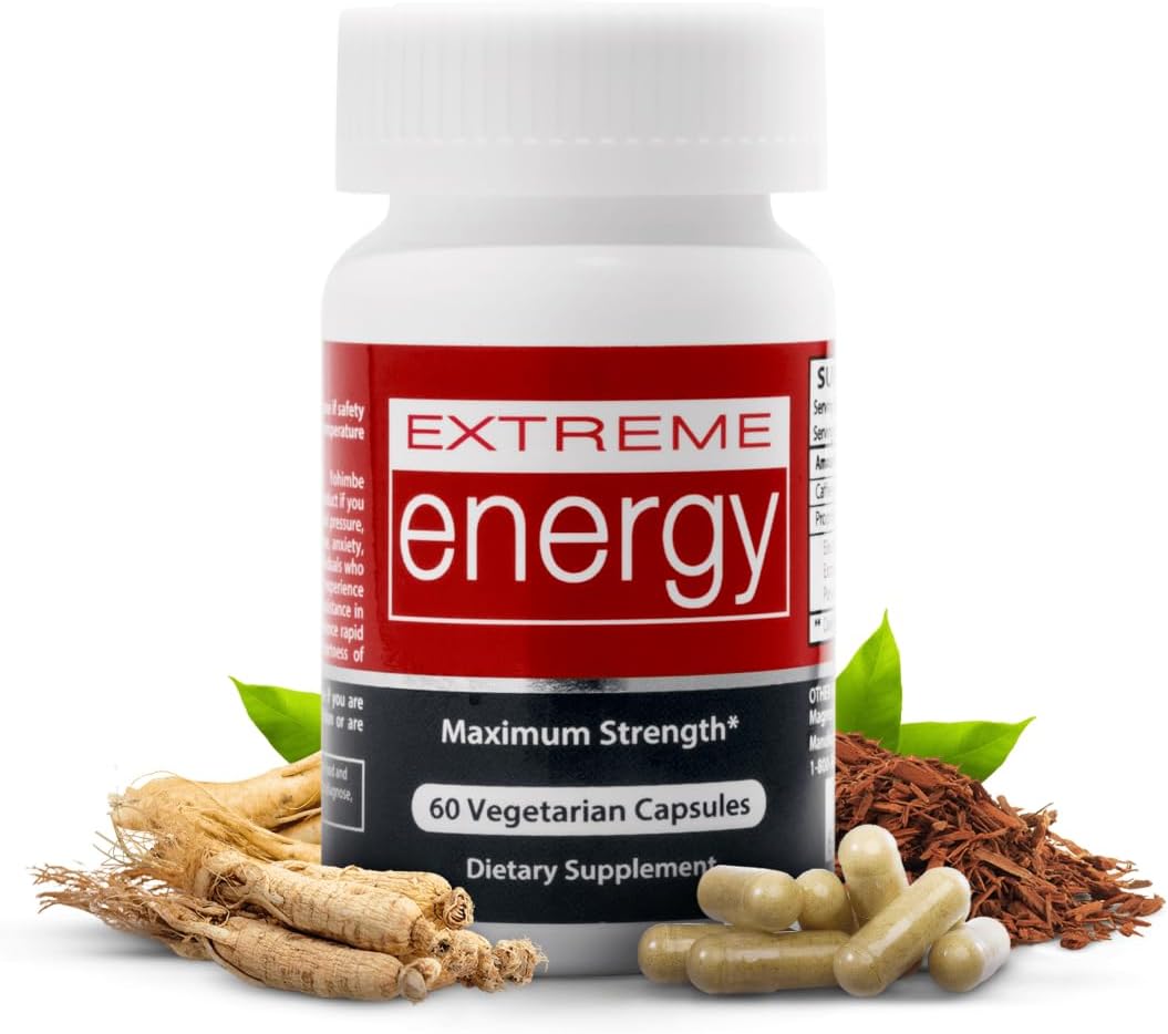 Herbal Nitro Extreme Energy Pills – 6 to 10 Hour Boost, No Crash or Jitters Maximum Strength Natural Energy Supplement for Women & Men – Fatigue, Focus & Motivation (60 Count)