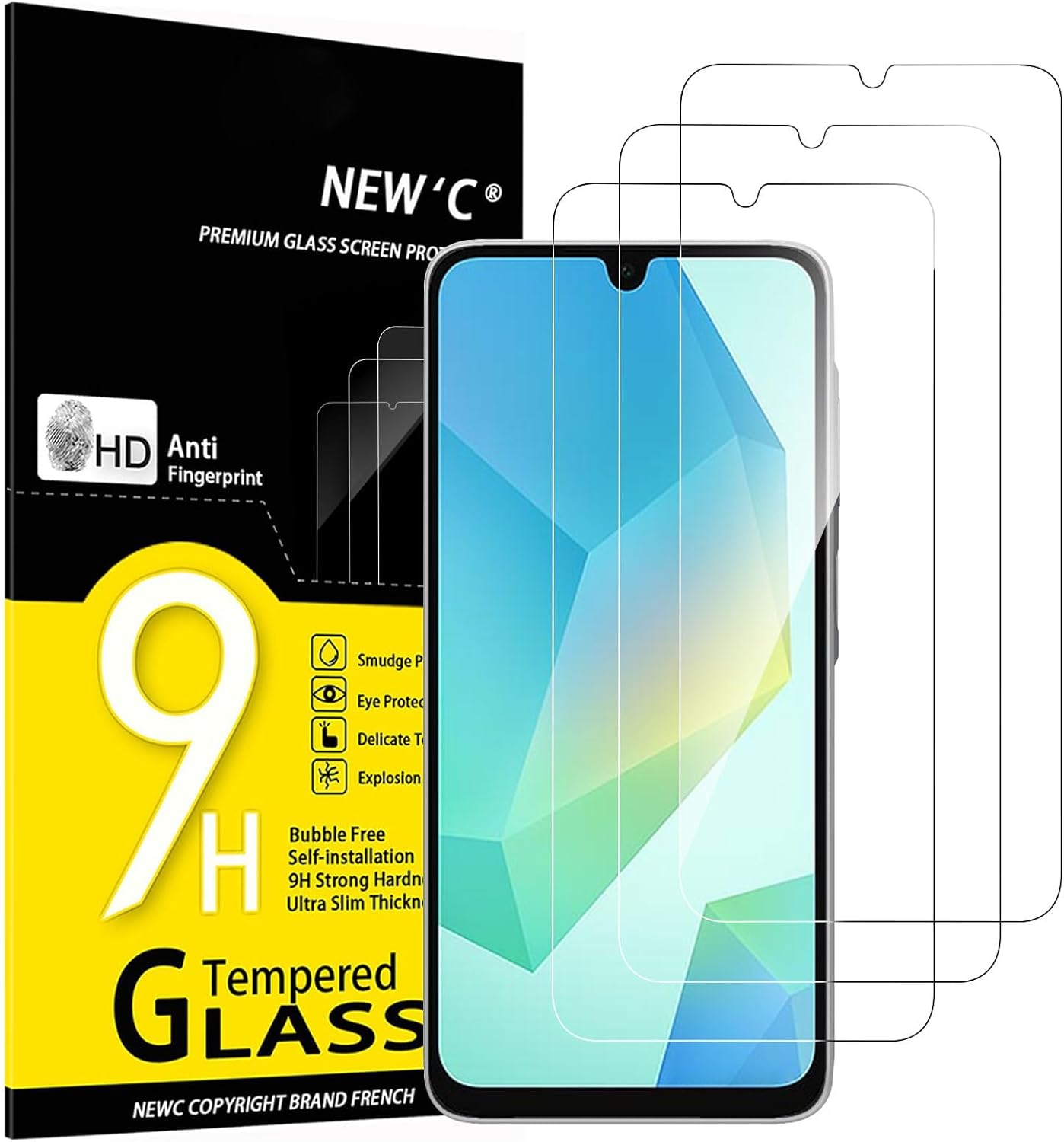 NEW’C 3 Pack Designed for Samsung Galaxy A17 2025, Galaxy A16 5G, Galaxy A26 5G Screen Protector Tempered Glass, Bubble Free, Ultra Resistant