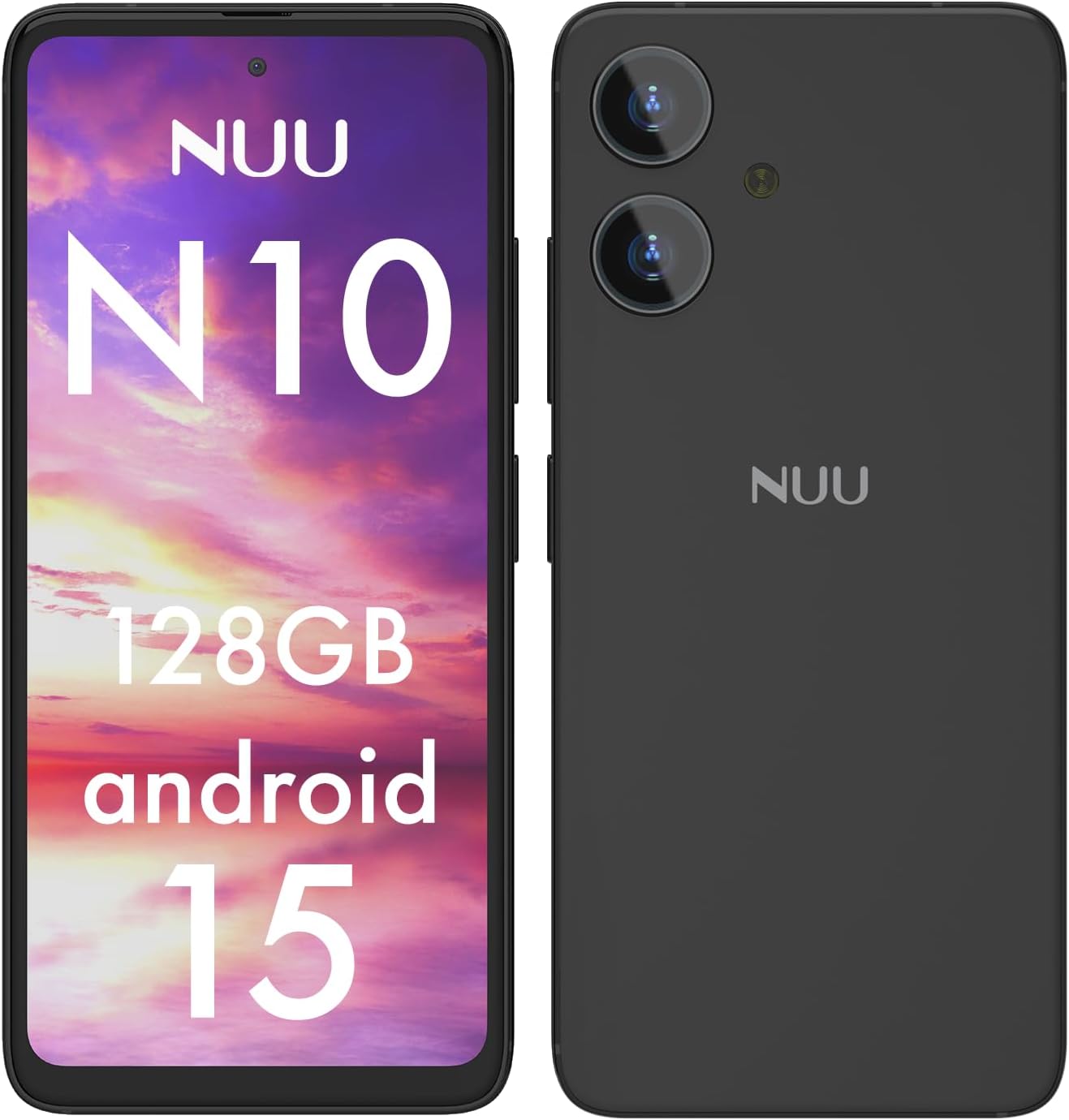 NUU N10 Basic Cell Phone for T-Mobile, Mint, Metro, Qlink, Tello and More 4GB/128GB, Perfect for Teenagers, Dual SIM 4G, Octa-Core 6.6″ 90Hz HD+, Unlocked Phones Android Phone 15, US Warranty (Black)