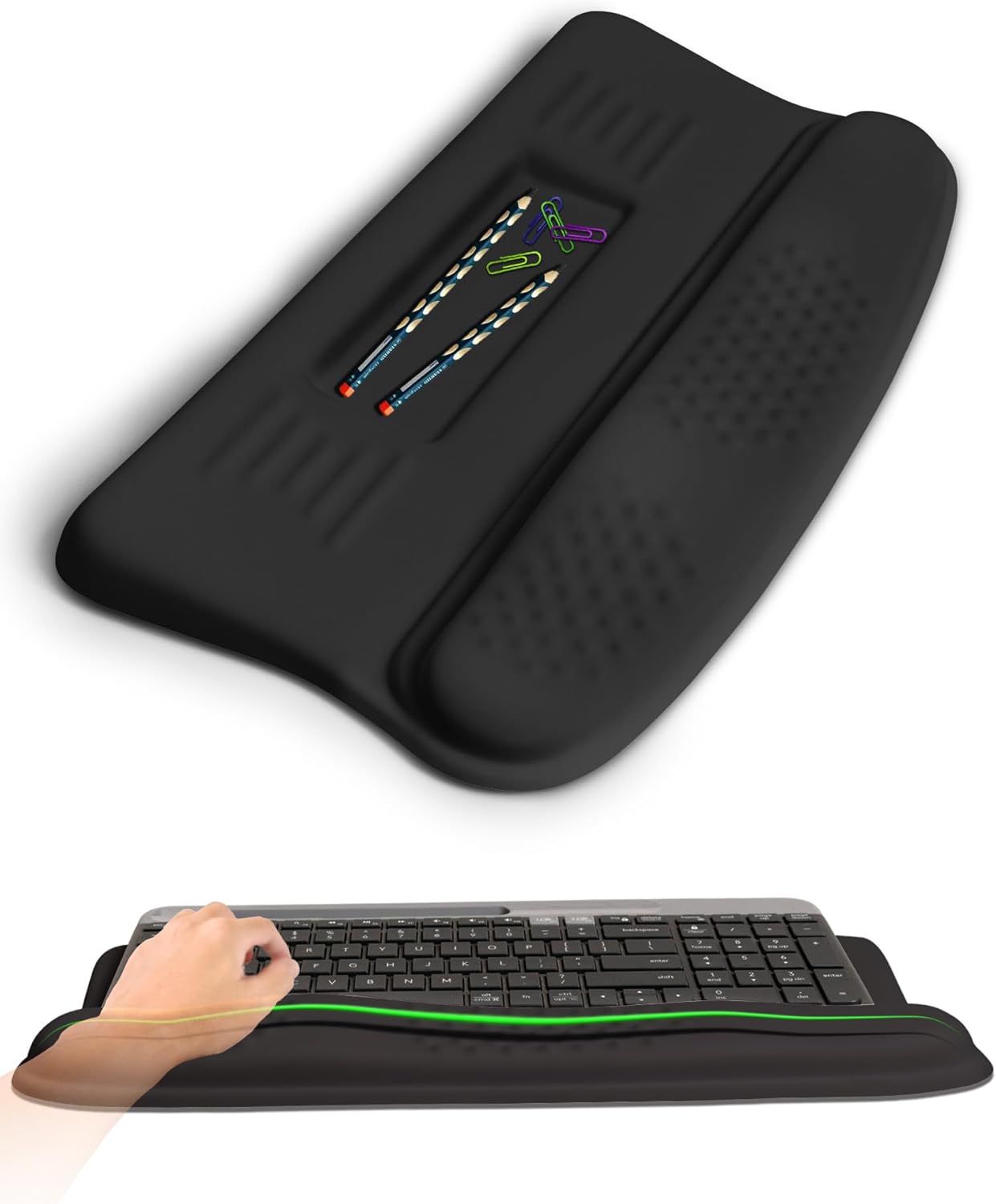 Ergonomic Wave Wrist Rest with Keyboard Stand, Cushioned Palm Rest, Comfortable Integrated Memory Foam for Natural Typing and Relieve Wrist Pain, Dark Night Black