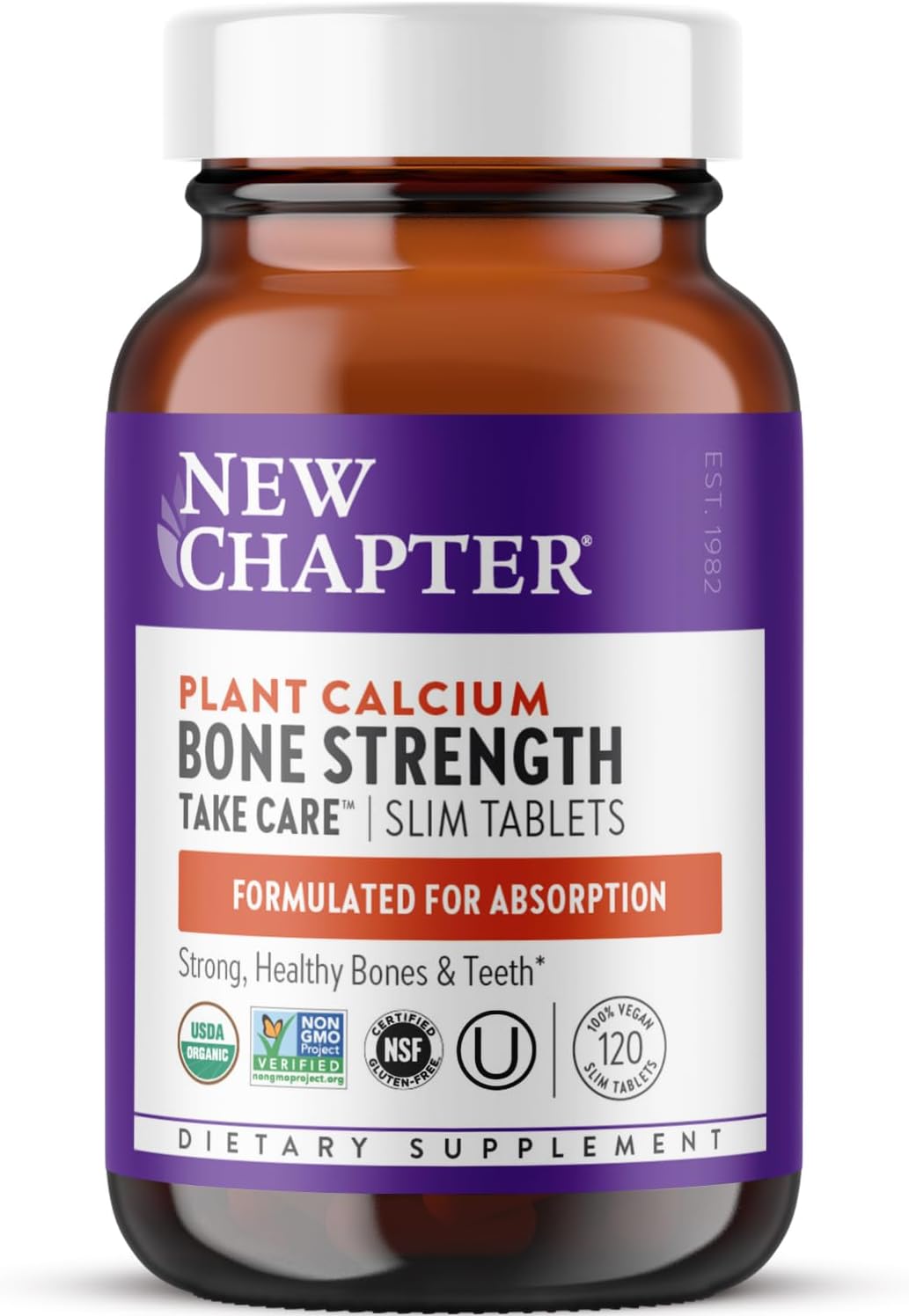 New Chapter Calcium Supplement – Bone Strength Plant-Based USDA Organic Calcium with Magnesium, Vitamin D3+K2, for Bone Health & Joint Mobility, Heart Support, 905 mg dose – 120 Slim Tablets