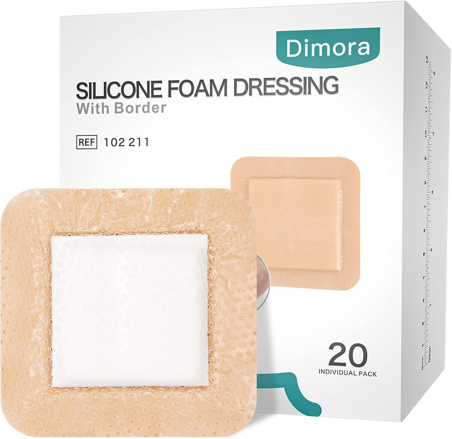 Dimora Silicone Foam Dressing with Border 20 Pack Adhesive 4″x4″ Waterproof Wound Dressing Bandage for Wound Care