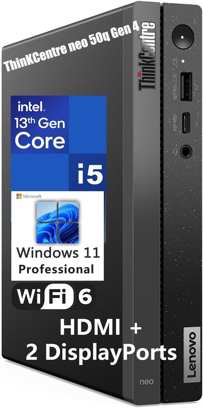 Lenovo ThinKCentre neo 50q Gen 4 Tiny 1L Business Mini Desktop Computer, 13th Gen Intel 8-Core i5-13420H (Beat i7-1355U), 16GB DDR4 RAM, 1TB PCIe SSD, 2 DisplayPorts, WiFi 6, Win 11 Pro, Vent-Hear