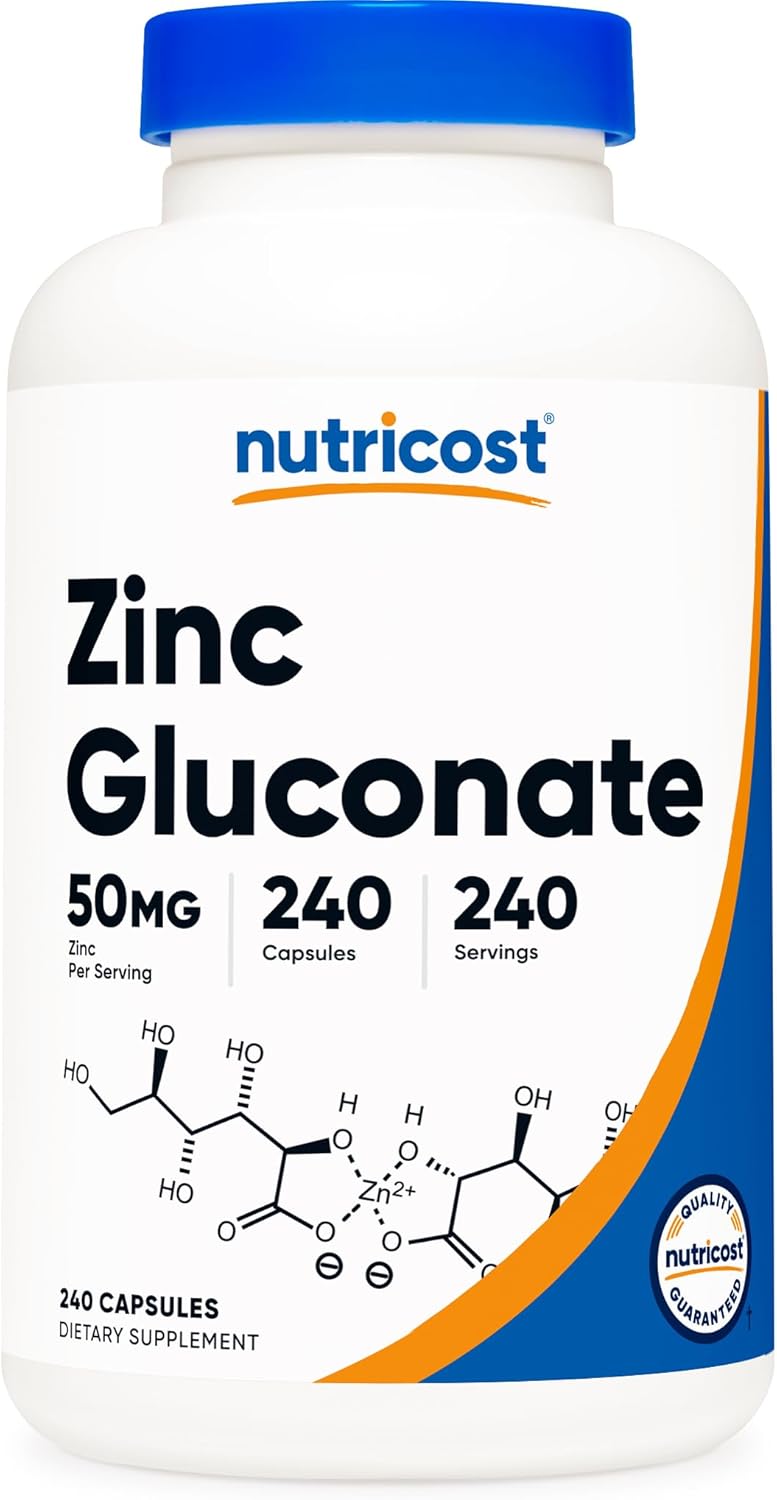 Nutricost Zinc Gluconate 240 Vegetarian Capsules (50mg) – Gluten Free and Non-GMO
