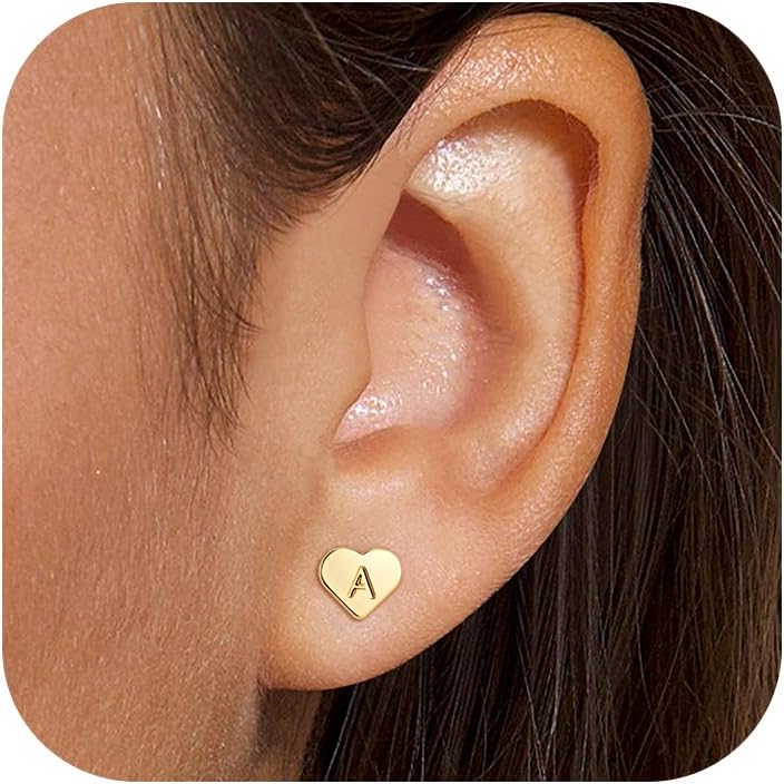 Heart Initial Earrings for Girls Kids Women – 18K Gold Filled Heart A-Z Initial Letter Earrings Teen Girls Gifts Trendy Stuff Birthday Gift for 5 6 7 8 9 10 Year Old Girl Gifts