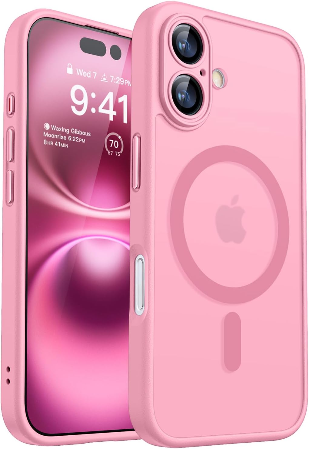 CANSHN Magnetic for iPhone 16 Case, Upgraded [Full Camera Protection] [Compatible with Magsafe] [Translucent Matte] Shockproof Protective Phone Case for iPhone 16 – Pink