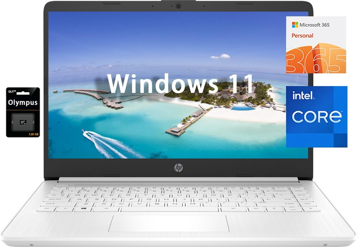 HP 14″ HD Student Business Laptop, Intel Quad-Core N4120, 8GB RAM, 256GB Storage, (128GB eMMC+128GB SD Card), 1 Year Office 365, Slim Design, Webcam, HDMI, Bluetooth, WiFi, Win 11 S, Silver