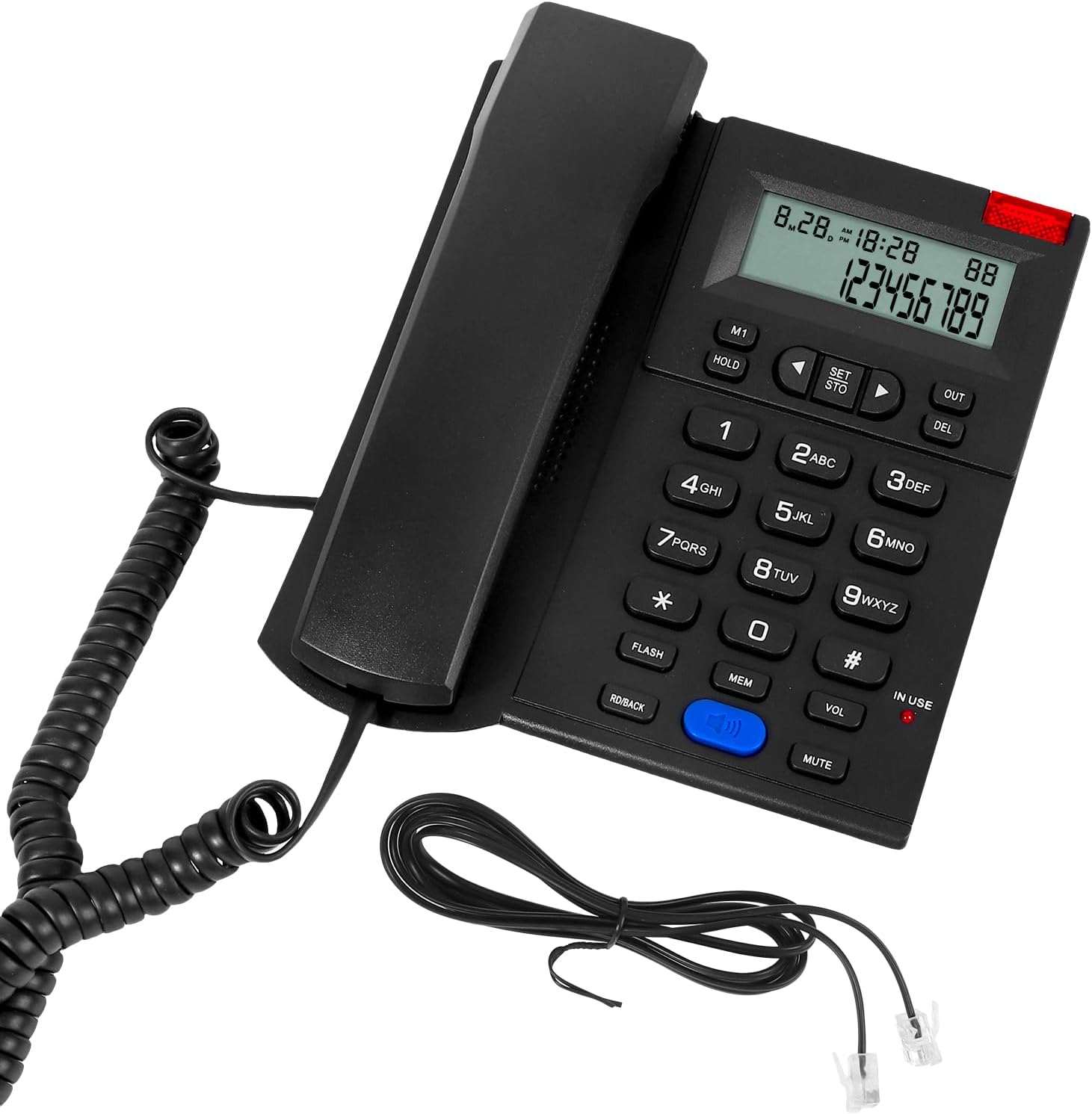 Corded Landline Phone with Caller ID, Landline Phones for Home Office, Speaker Phone with Redial, Speed Dial, Caller Indicator Light Feature, Telephone Landline Phones Adjustable Ringer: High/Low/Off