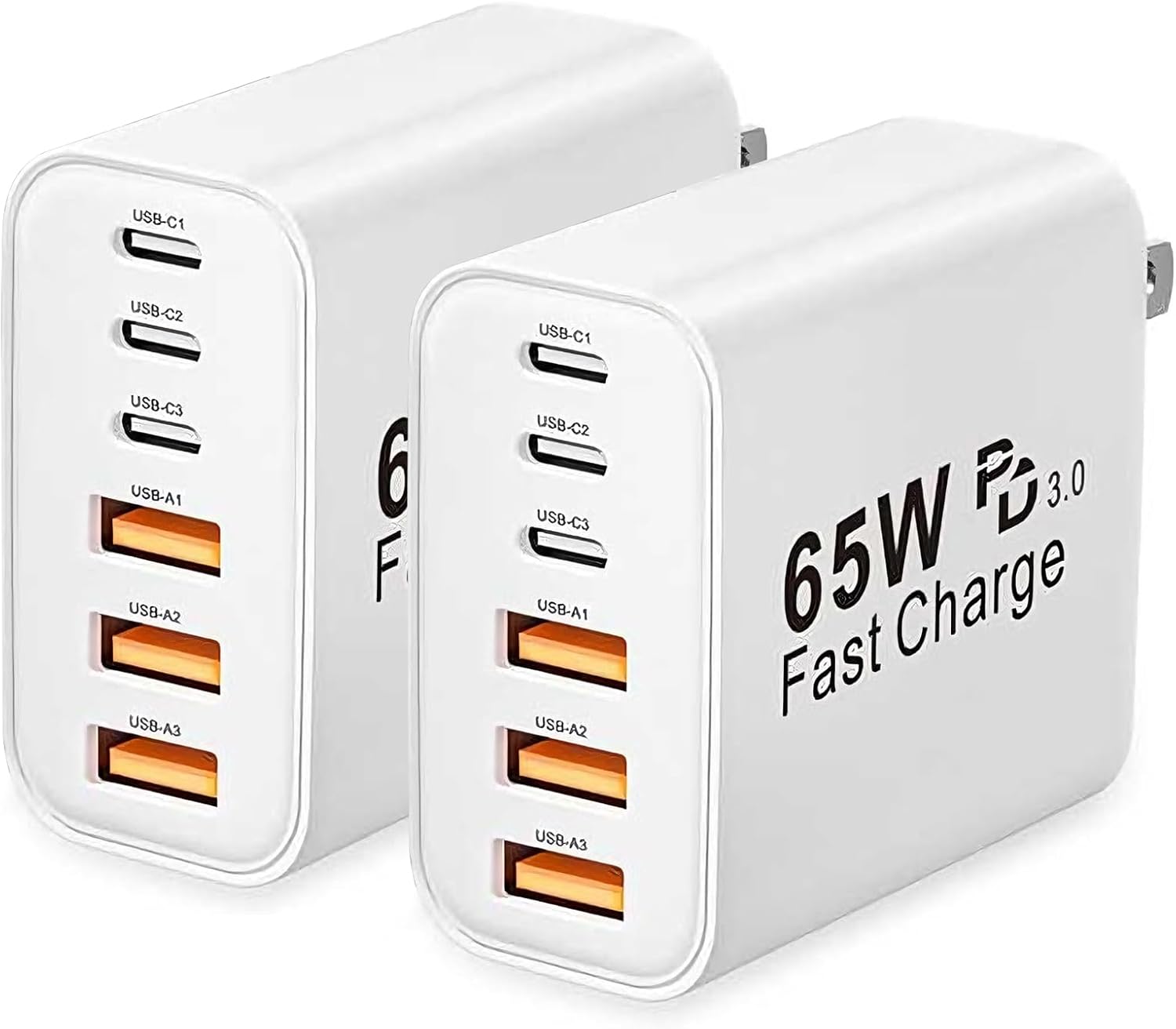65W USB C Charger Block, 2Pack Multiport Type C Charging Fast Charging Block. PD+QC Fast Charging Plug for iPhone 17/16/15/14/13/12 Pro Max, iPad, Galaxy (White)