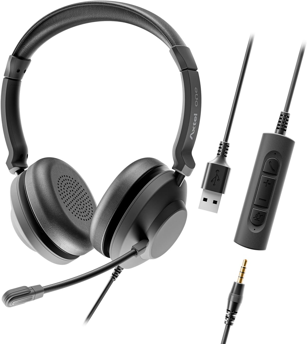 One UC35 Stereo Wired Headset – USB & 3.5mm Jack, Noise-Cancelling Dual Mic, 40mm HD Speakers, Inline Controls, Lightweight for Office & Home