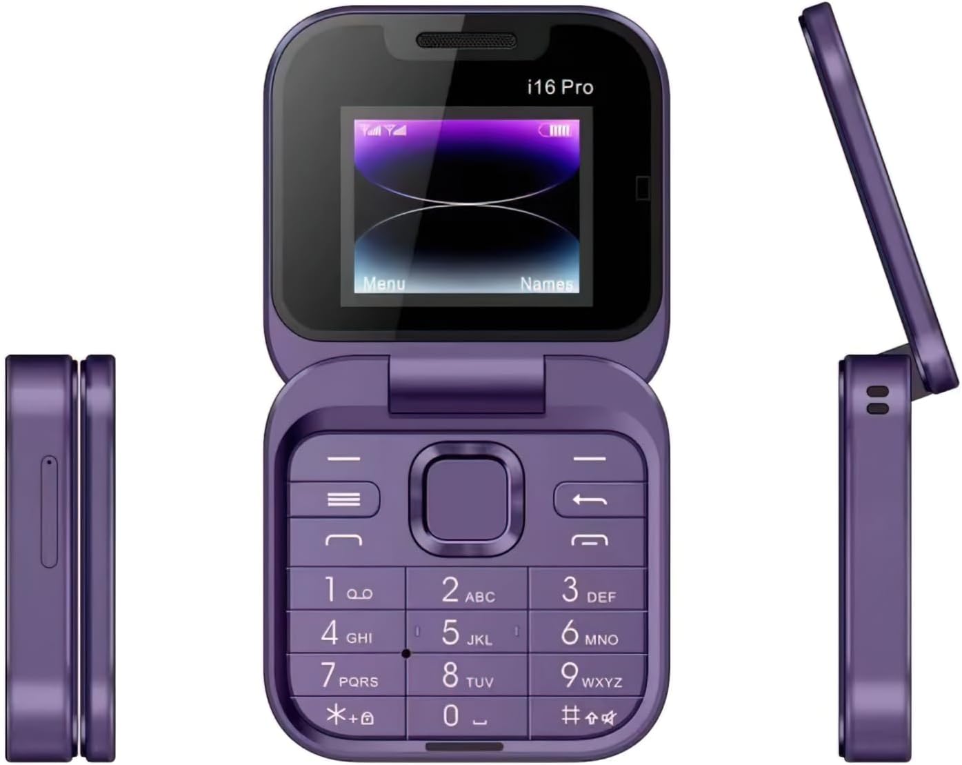I16 Pro Mini Flip Phone, 1.77 Inch HD Display, Dual SIM 2G GSM, Foldable Design with Big Buttons, FM Radio, 32MB RAM, Multiple Colors Available, for Seniors (Purple)