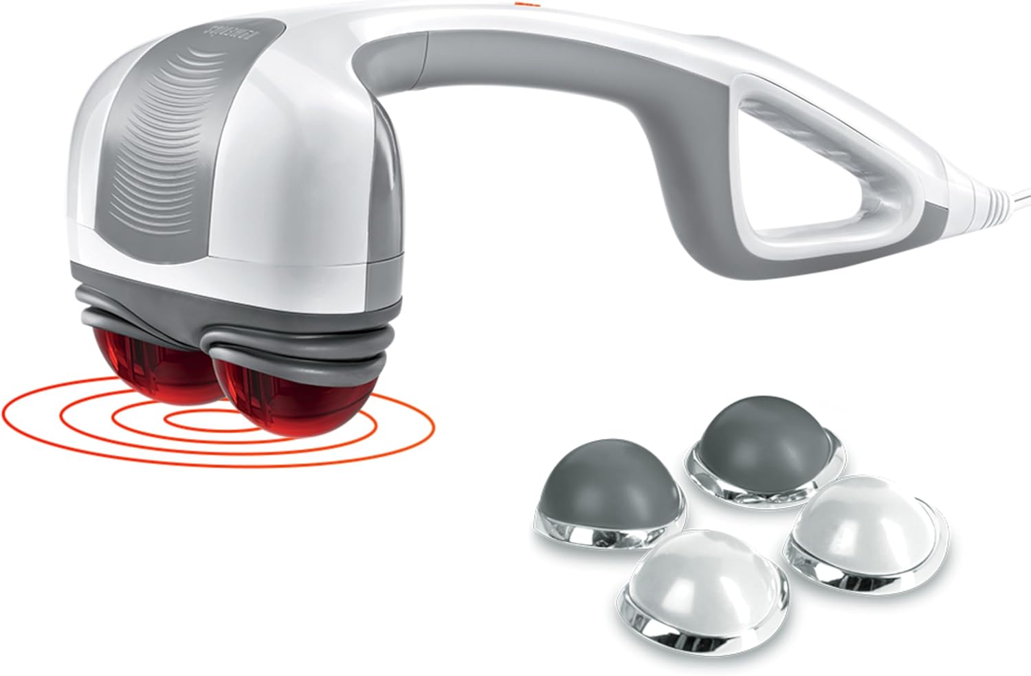 Homedics Back Massager – Heated Automatic Percussion Back, Body and Neck Massager with Dual Pivoting Heads, Interchangeable Nodes, for Shoulders, Legs and Feet, White