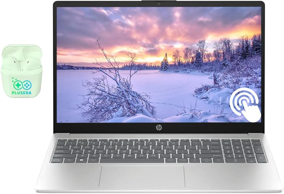 HP 15.6″ Touchscreen Business & Student Laptop Computer, 6-Cores Intel Core i3, 32GB RAM 1TB SSD, Windows 11 Laptop, PLUSERA Earphones, Silver