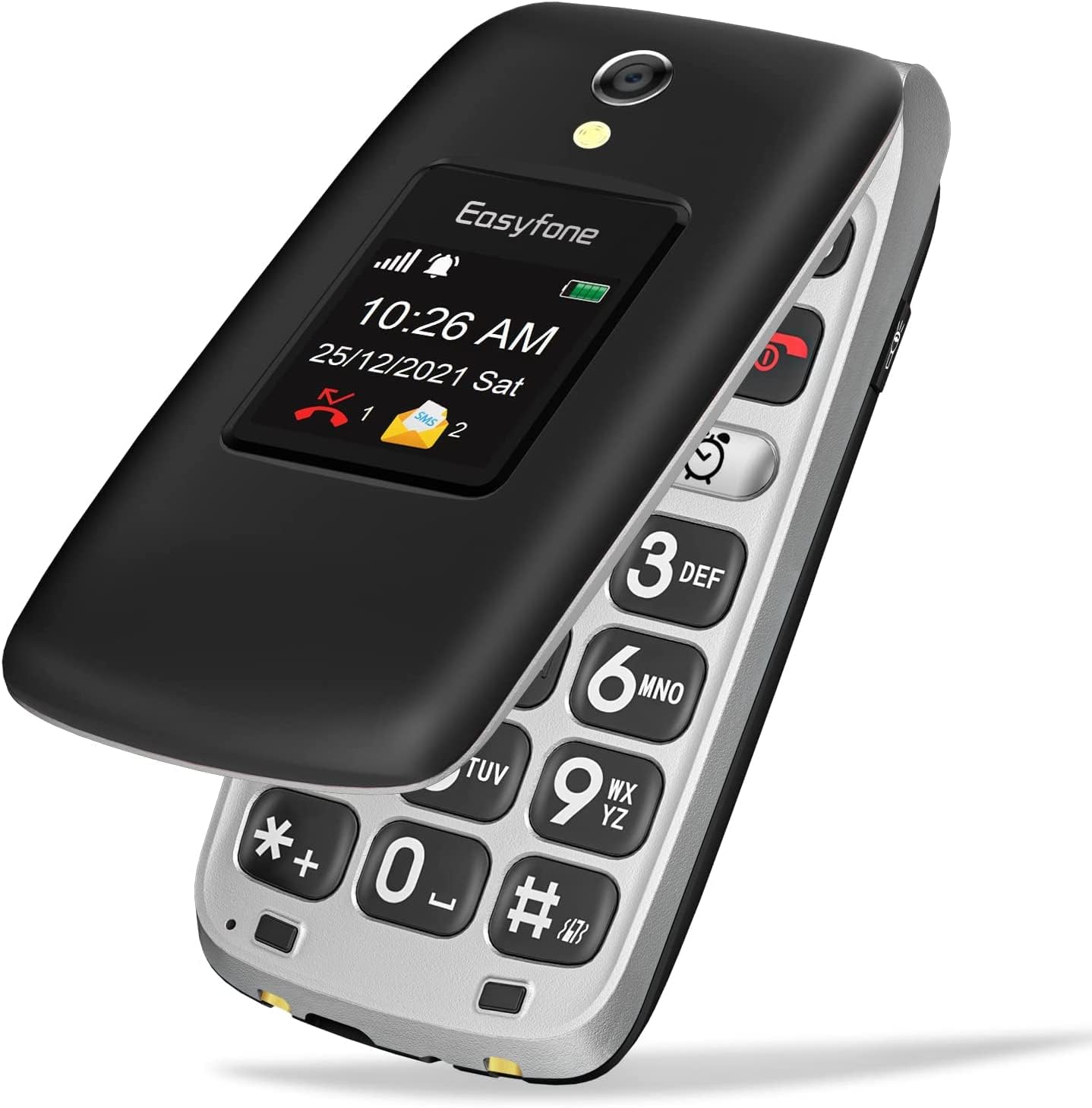 Easyfone Prime-A1 Pro Unlocked 4G Flip Cell Phone for Seniors | Easy-to-Use | Big Buttons | Clear Sound | SOS & Block Button | Photo Speed Dial | SIM Card Included and Charging Dock (Black)
