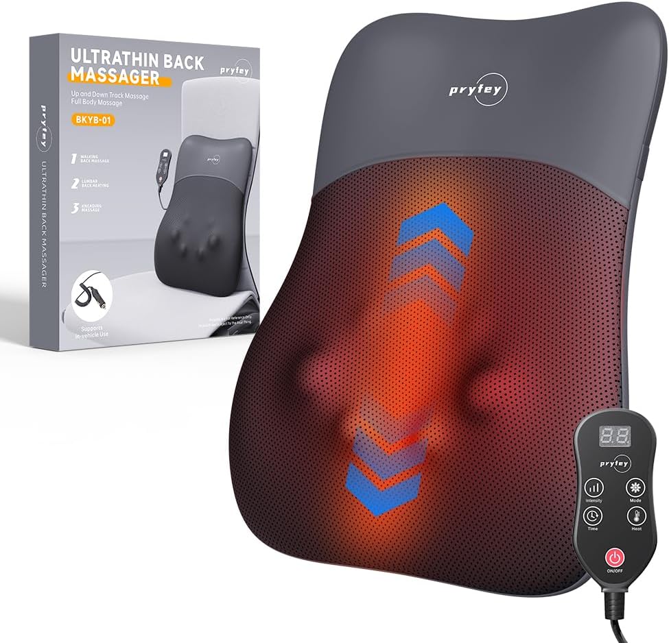 Back Massager, Rolling Up and Down Back Massager with Heat, Back Massage 4D Kneading for Pain Relief Deep Tissue, Ultrathin Shoulder Massager Mother’s Day Gift for Women Men Parents