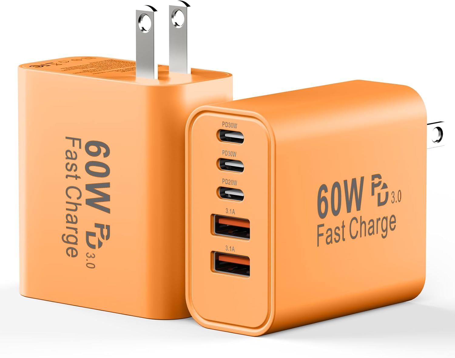 USB C Fast Charger Block, 60W Phone USB C Wall Charging Blocks, Type C Charger Fast Charging Brick, 5Port Multiport Charger Plug Power Adapter for Phone 17/16/15/14/13 Pro Max, Pad, S25 -Cosmic Orange