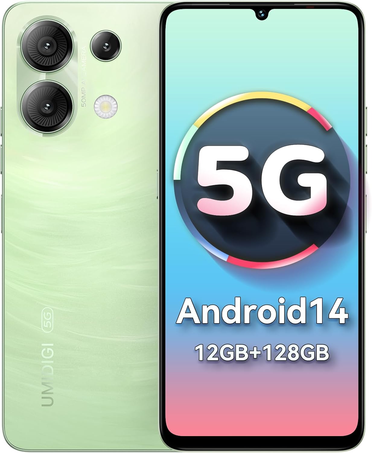 UMIDIGI G9 5G Unlocked Phone, Android 14 Cell Phone, 5G Dual SIM, 12(6+6) GB +128GB/1TB TF Expand, 6.75″ HD+ 90Hz Display, 50MP Camera, AI Face & Fingerprint Unlock, 5000mAh Android Phone Green