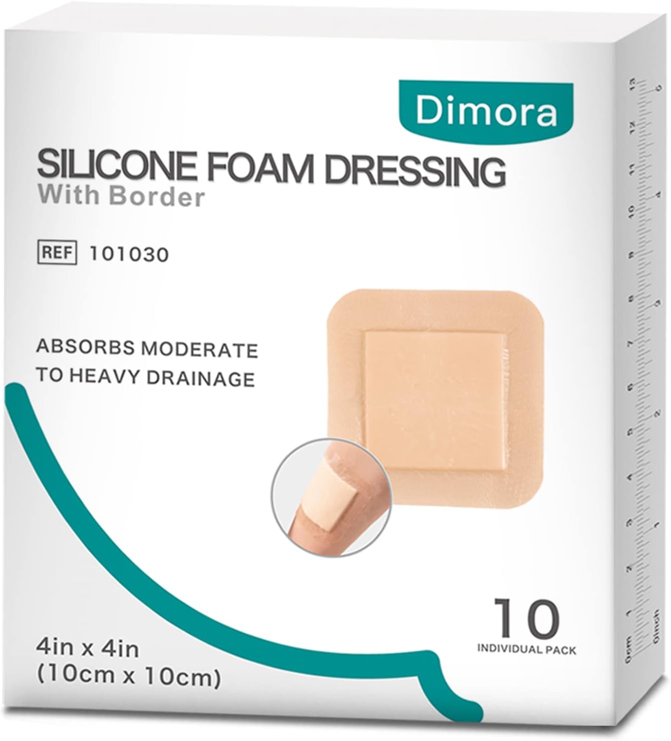 Dimora Silicone Foam Dressing with Border Adhesive 4″x4″ Wound Dressing First Aid Bandage for Wound Care 10 Pack