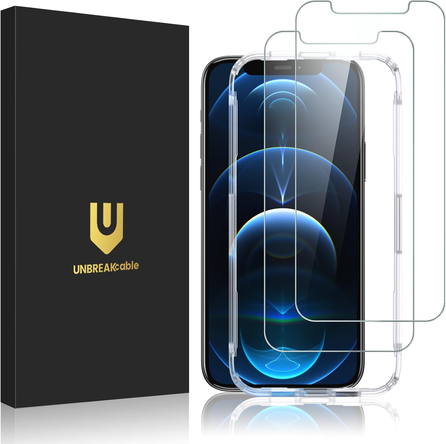 UNBREAKcable 2-Pack Screen Protector for iPhone 12 / iPhone 12 Pro, Double Shatterproof Tempered Glass [Easy Installation] [9H Hardness] [99.99% HD Clear] [Case Friendly] for iPhone 6.1 inch | Shatterproof, Tempered Glass, 9H Hardness, 99.99% HD Clear, Bubble Free