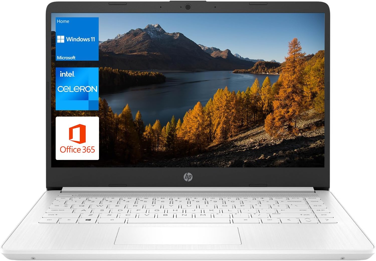 HP Portable Laptop, Student and Business, 14″ HD Display, Intel Quad-Core N4120, 16GB DDR4 RAM, 64GB eMMC, 1 Year Office 365, Webcam, SD Card Reader, HDMI, Wi-Fi, Windows 11 Home, White, KKE Mousepad