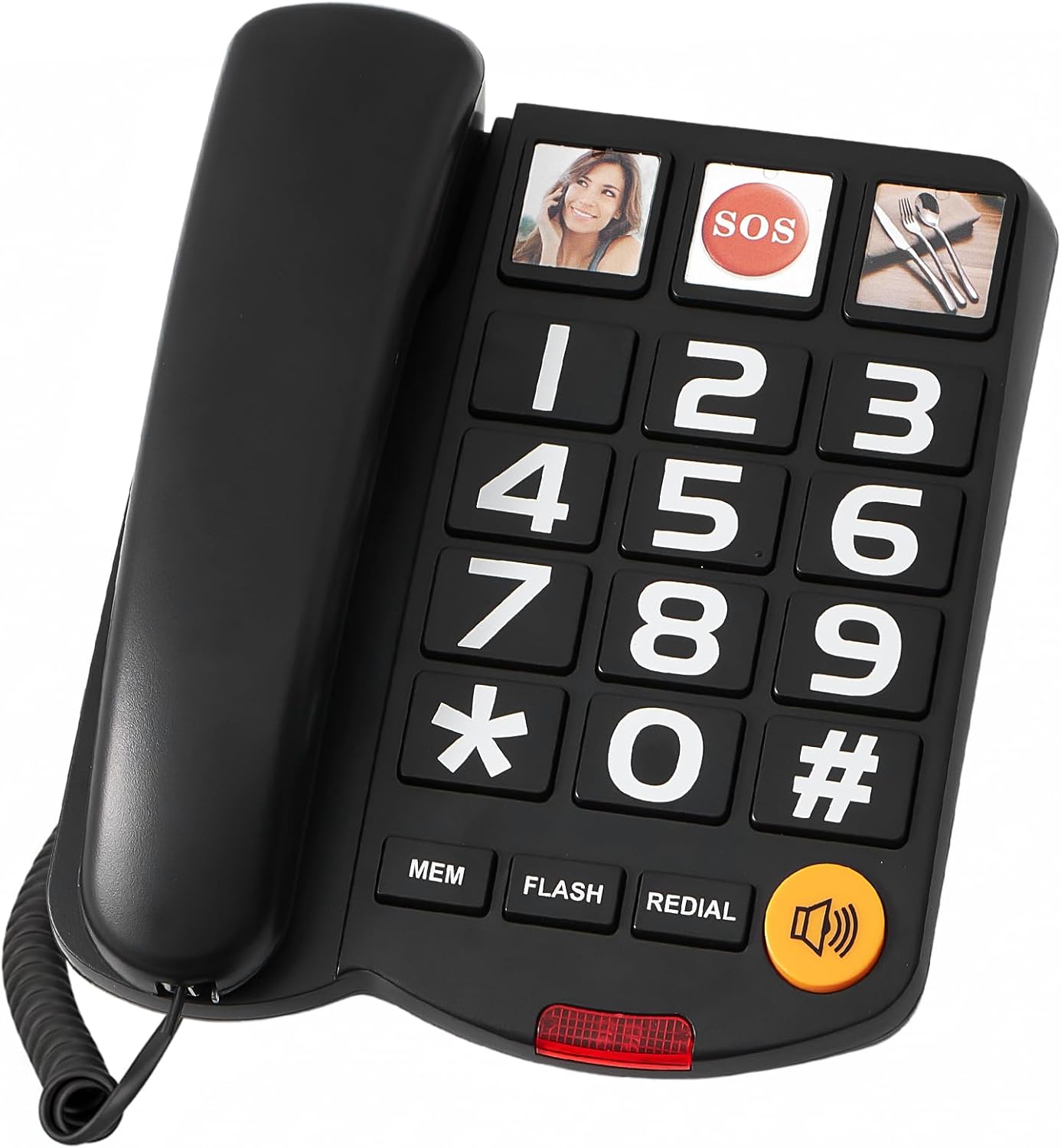 Extra-Loud (110dB) Landline Phone for Seniors & Hearing Impaired – Hearing Aid Compatible, Large Button Corded Phone with 3 Photo Speed Dial, Speakerphone,Easy for Alzheimers Visually Impaired – Black